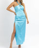 Aura Satin Halter Drape Maxi Dress In Blue - thumbnail