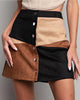 Color Block Button Down Mini Skirt In Black/Brown/Tan - thumbnail