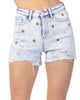 Cherry Embroidery High Rise Cut-Off Short In Acid Wash - thumbnail