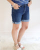 Denim Rolled Up Cuff Shorts In Medium Wash - thumbnail