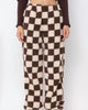 Checkered Print Teddy Joggers In Cream And Brown - thumbnail