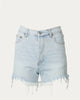 Distressed Frayed High-Rise Denim Shorts In Light Blue - thumbnail