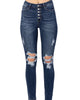 Button Fly Skinny Jean In Dark Denim - thumbnail