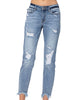 Destroyed Hem Bleach Splash Boyfriend Jean In Light Wash - thumbnail