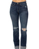 Destroyed Cuffed Straight Leg Jeans In Blue - thumbnail