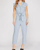 Dolman Sleeve Flap Pocket Belted Jumpsuit In Light Blue - thumbnail