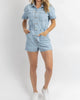 Button Front Romper In Washed Jean - thumbnail