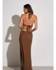 Crochet Maxi Halter Cut Out Dress In Brown - thumbnail