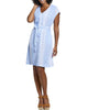 Button Front Cap Sleeve Dress In Blue Bazr - thumbnail