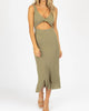 Cotton Open Front Twist Midi Dress In Olive - thumbnail
