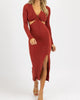 Cutout Slinky Side Slit Midi Dress In Wine - thumbnail