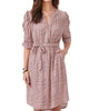 Button Down Printed Woven Dress In Peanut Butter Multi - thumbnail