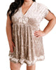 Crushed Velvet Embroidered Surplice Dress In Champagne Florals - thumbnail