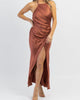 Biltmore Satin Shirring Dress In Rust - thumbnail