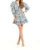Eleanor Mabelline Print V-Neck Tiered Mini Dress In White/Blue - thumbnail