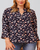 Sherine Blouse Floral Print V Neck Navy - thumbnail