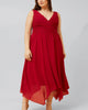 Scarlett Midi Dress Waisted Handkerchief Hem Red - thumbnail