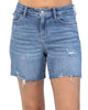 Embroidered Pocket High Waist Cut Off Short In Blue - thumbnail