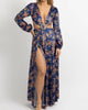 Floral Velvet Slit Maxi Dress In Royal Blue - thumbnail