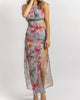 Floral Open Back Maxi Dress In Grey + Fuchsia - thumbnail