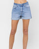 High Rise Cuffed Mom Shorts In Blue - thumbnail