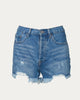 Frayed High-Rise Denim Short In Blue - thumbnail
