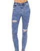 High Rise Destroyed Skinny Jean In Acid Wash - thumbnail