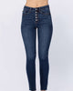 High Rise Button Fly Jeans In Dark Wash - thumbnail