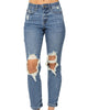 Heavily Destroyed High Waist Boyfriend Jean In Blue - thumbnail