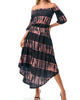 Frances Off Shoulder Dress In Black Rust Tye Dye - thumbnail