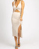 Front Cutout Button Midi Dress In Beige - thumbnail