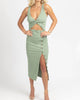 Front Cutout Button Midi Dress In Sage - thumbnail