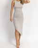 Glacier Side Ruched Midi Dress In Grey - thumbnail