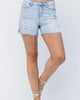 High Waist Side Slit Cut Off Shorts In Light Wash - thumbnail