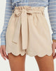 High-Waisted Scallop Trim Shorts In Ecru - thumbnail