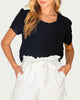 High-Waisted Scallop Trim Shorts In Ivory - thumbnail