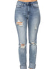 High Waist Heavily Destroyed Tall Skinny Jean In Light Wash - thumbnail