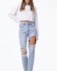 High-Rise Distressed Tapered Jeans In Light Blue - thumbnail