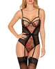 Lingerie Zarina Rose Garter Teddy In Black - thumbnail
