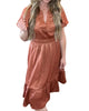 Leylani Crushed Satin Dress In Rust - thumbnail