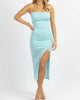 Knit Slinky Side Slit Midi Dress In Aqua - thumbnail
