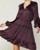 Long Sleeve Split Neck Tiered Mini Dress In Midnight Plum - thumbnail