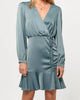 Joanne Ruched Satin Dress In Misty Blue - thumbnail