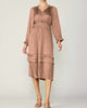 Long Sleeve Split Neck Long Dress In Dusty Clay - thumbnail