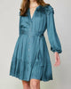 Long Sleeve Split Neck Button Down Dress In Deep Cyan - thumbnail