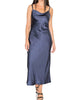 Linda Satin Cowl Neck Slip Maxi Dress In Navy - thumbnail
