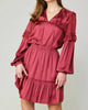 Long Sleeve Split Neck Midi Dress In Raspberry - thumbnail