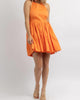 Linen Halterneck Mini Dress In Tangerine - thumbnail