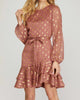 Long Sleeve Gold-Dot Chiffon Dress In Dusty Rose - thumbnail