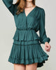 Long Sleeve Tiered Mini Dress In Dark Teal - thumbnail